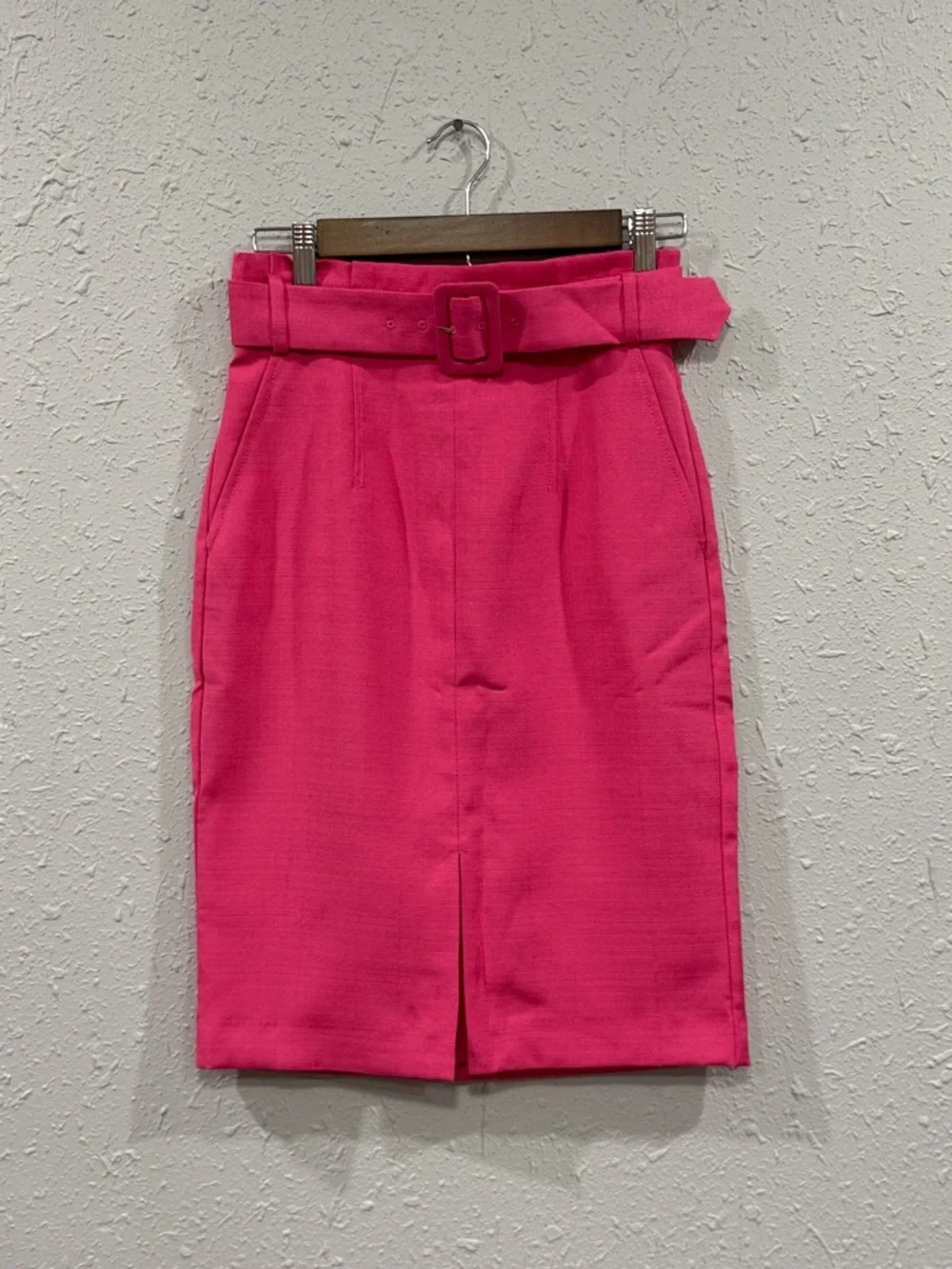 Ann Taylor Paperbag Belted Front Slit Pencil Skirt Pink Charm Size 00 Barbiecore